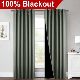 NICETOWN Dark Mallard Full Shade Curtain Panels, Pair of Energy Smart & Noise Blocking Out Blackout Drapes for Sliding Glass Door, Thermal Insulated Guest Room Lined Window Dressing (52 x 84 inch)