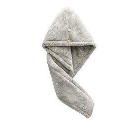 2 Stück Mikrofaser Handtuch Haare für Langes Lockiges Haar, Haarturban Turban Handtuch Mit Knopf Bändern zum Schnell Trocknend, Super Saugfähig, Anti-Frizz Haarturban Handtuch für Damen, Grau