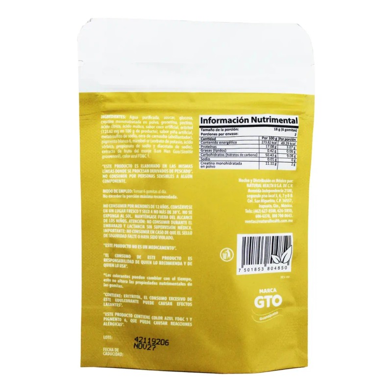 Creatina Monohidratada Gomitas NaturaHealth Pia Coco 14 Unidades