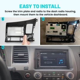 NuIth Double DIN Radio Dash Kits W/Radio Wire Antenna Plug for 2006-2011 Honda Civic 2Din Stereo Mount Housing Bracket W/Passenger Airbag Button, Civic Trim Bezel Kit Installation Aftermarket Stereo