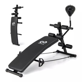 Costway Adjustable Folding Exercise Decline Sit Up Bench w/ Speed Ball 2 Resistance Band