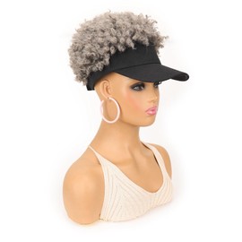 Hat Wig with Afro Kinky Hair Attached - Synthetic Hair Short Afro Puff Kinky Curly Ponytail Extension Updo Baseball Cap Wig for Black Women - 70C#