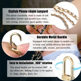 Turkalla Phone Crossbody Chain Cell Phone Lanyard,Universal Leather+Metal Shouder Strap with Phone Tether Patches (B)