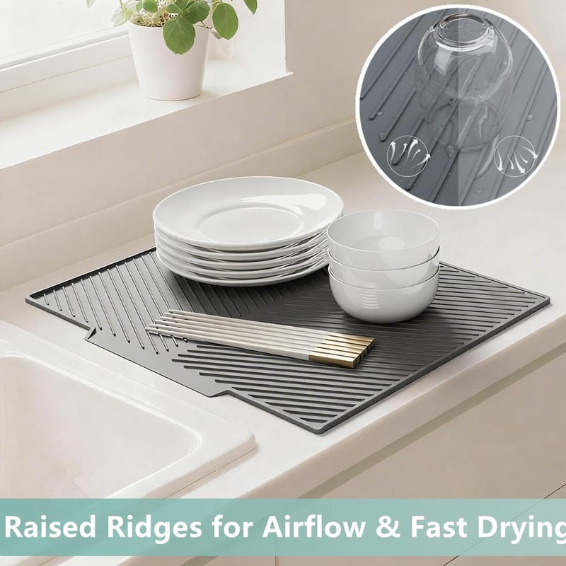 Dish Drying Mat, Silicone Dish Drying Mat for Kitchen Counter,