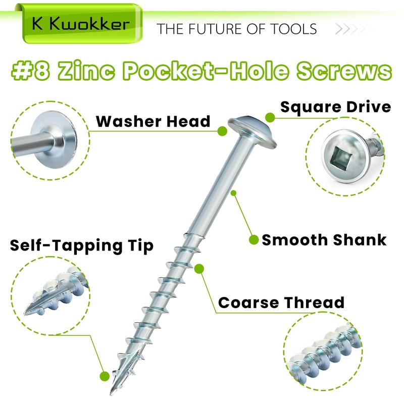 K Kwokker 460Pcs Pocket Hole Screws, 1" 1-1/4" 1-1/2" 2"