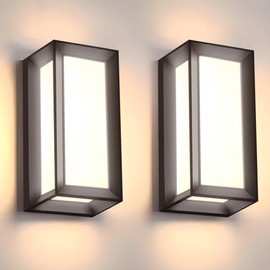 wowlite Modern Outdoor Wall Lights 2 Pack, LED Outdoor Wall Sconce 3 Colors Changeable, Matte Black Exterior Lighting Fixtures, IP65 Waterproof Outside Lights for House Porch Front Door