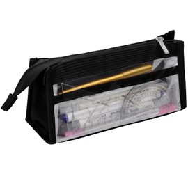 hoinya Large Pencil Case, Clear Exam Pencil Case for Women & Men Pencil Pouch Bag Waterproof Pen Case, Makeup Cosmetic Bag for School Supplies & Office Accessories - Black