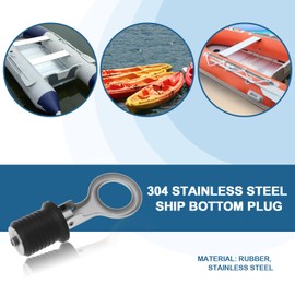 EMSea 2 pieces 23 mm rubber boat plugs, stainless steel, marine bilge plug, boat drain plug set, quick release drain plug with stainless steel handle