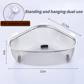 Triangular Sink Drain Basket-Stainless Steel Garbage Residue Filter Leaking Mesh Basket, Organize Sponges, Collect Food Scraps, Multi-Purpose Washing Basket, Dishwasher Safe, Small Corner Basket