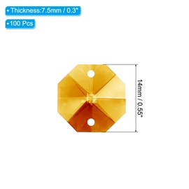 PATIKIL K9 Crystal Octagon Beads 2 Holes Pendants, 100 Pack 14mm Chandelier Prisms Parts Ornaments Hanging Beads for DIY Arts Crafts Decoration, Amber