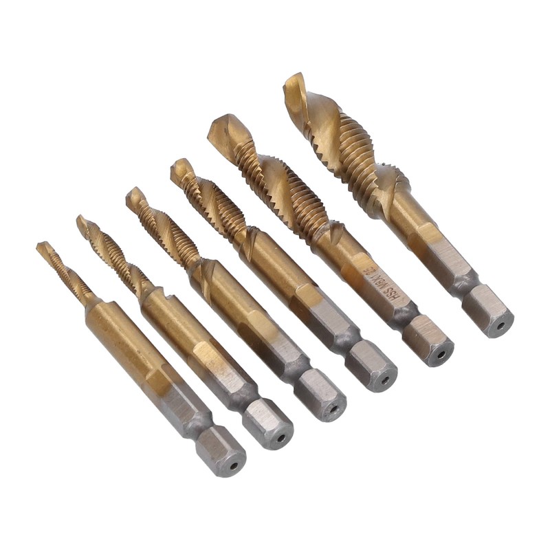 6Pcs Combination Drill Tap Bit 1/4in Hex Shank Spiral Tapping
