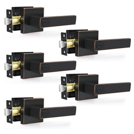 RAZCC Privacy Door Levers, 5 Pack Oil Rubbed Bronze Door Handles Interior Heavy Duty Bed and Bath Keyless Door Locksets, Reversible for Left Right Handed Doors