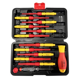 LUMBER JACK Insulated Screwdriver Set VDE, 13 Piece Professional Kit, 1000V Rated Magnetic Tips with Carry Case, Red and Yellow