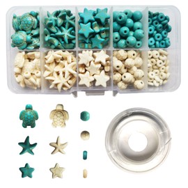 EIFOCWCY 250pcs Ocean Beads Charms for Bracelets, Turtle Beads Starfish Beads Star Beads Round Beads Jewelry Making Kit for Girls DIY Craft, Mix Synthetic Turquoise Cute Beads for Bracelets Eearrings