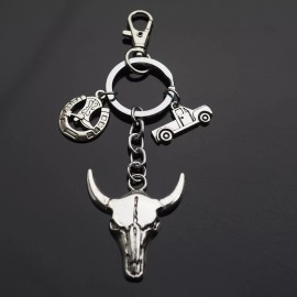 Skull Bull OX Head Horns Cowboy Themed Boot Horseshoe Truck Charms Keychain Clip