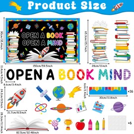 Reading Bulletin Board Set Open A Book Open A Mind Classroom Bulletin Board Decorations Books Paper Cutouts for Back to School Reading Day Classroom Library Office Home Wall Door Supplies
