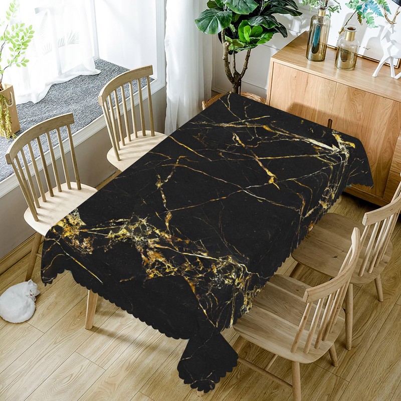 Black and Gold Marble Tablecloth Marble Print Table Cloth for
