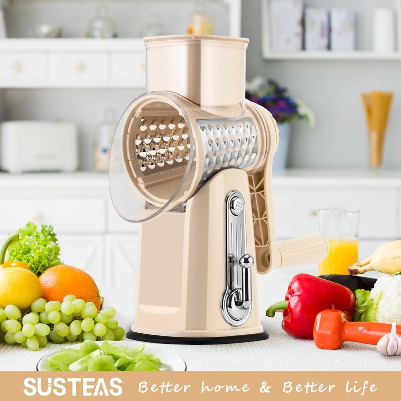 SUSTEAS Rotary Cheese Grater with Handle - Vegetable Shredder with