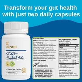 Xtendlife Kiwi-Klenz Digestive Support and Gut Health - Natural Prebiotic with Enzymes for Bloating, Gas, Indigestion - 30 Day Supply