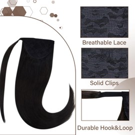 Hetto Echthaar Ponytail Extensions Schwarz Zopf Remy Echthaar Wrap Around Pferdeschwanz Extensions Glatt Schwarz 40 cm 80g