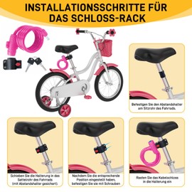 Children's Bicycle Lock, PVC Coating, Children's Bicycle Lock Waterproof and Rustproof, Children's Bicycle Lock with Key, Suitable for Bicycles, Skateboards etc. (Pink)