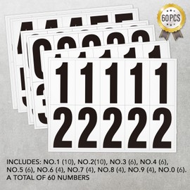 1.5 inch Self Adhesive Numbers for Mailbox, House Numbers, Reflective Mailbox Number, Trash Cans Numbers, for Outside, 60 PCS (Black/White)