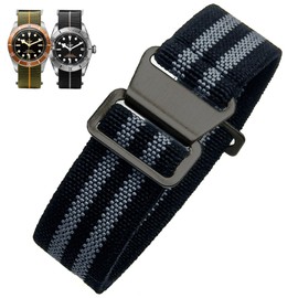 Nizonlaie Elastic Nylon Watch Band French Troops Paratrooper Military Parachute Style 18mm 20mm 22mm Hook-and-Loop Premium Striped Fabric Nylon Replacement Watch Strap for Men Women