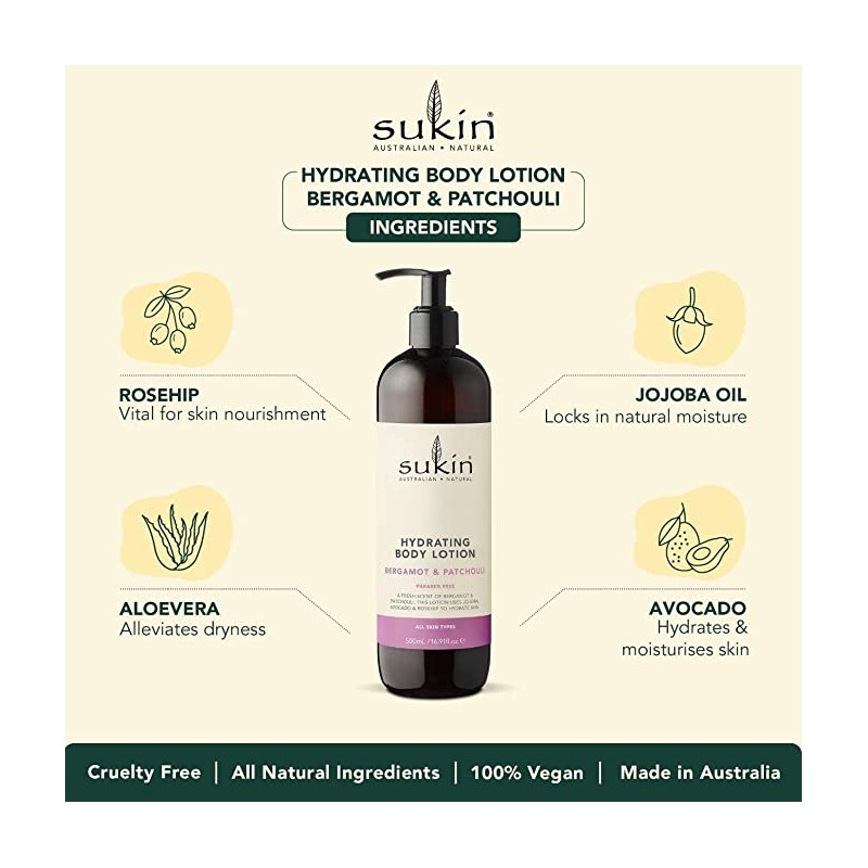 Sukin Hydrating Body Lotion Bergamot & Patchouli 500ml