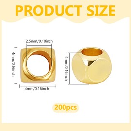 PH PandaHall 18K Gold Plated Beads 200pcs Cube Spacer Beads 4mm Square Metal Bead Stackable Bracelet Bead for Summer Jewelry Making DIY Craft Necklace Bracelet Earrings