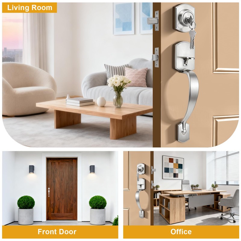 Probrico Brushed Nickel Door Locks for Front Door, Entry Door