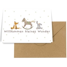 Greeting Card for Birth with Animals, Cute Baby Card for Birth for Boys and Girls, Greeting Card, Pregnancy, Baby Card, High-Quality Birth Card, Folding Card (Card + Envelope)