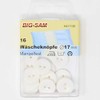 BIG-SAM Laundry Buttons, White, Diameter 15, 17 or 18 mm,