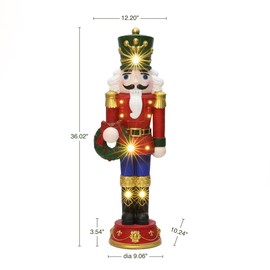 LuxenHome 3FT Tall Nutcracker Christmas Decoration, Lighted Holiday Nutcracker Soldier Statue Festival Wreath, Christmas Decorations Indoor, Outdoor Figures for Front Porch, Red and Green