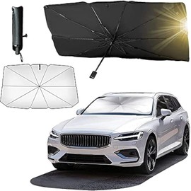 Car Sun Shade,for Car Front Windshield, Car Umbrella Sun Shade Cover, Foldable UV Reflector and Heat, Sunshade for Cars, Fits Most Vans SUVS (57 x 31 in) (A), Black