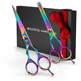 Suvorna Hair Cutting Scissors Professional Barber scissors set Thinning Shears Set Hair Scissors Set Barber accessories Hair Thinning scissors, 5.5 Inch, 2 Piece set