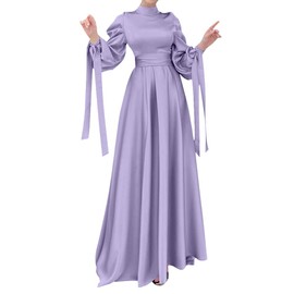 Abayas for Women Muslim Abaya Long Sleeve Maxi Dress Satin Loose Full Cover Islamic Dubai Robe Kaftan Abayas Purple Small