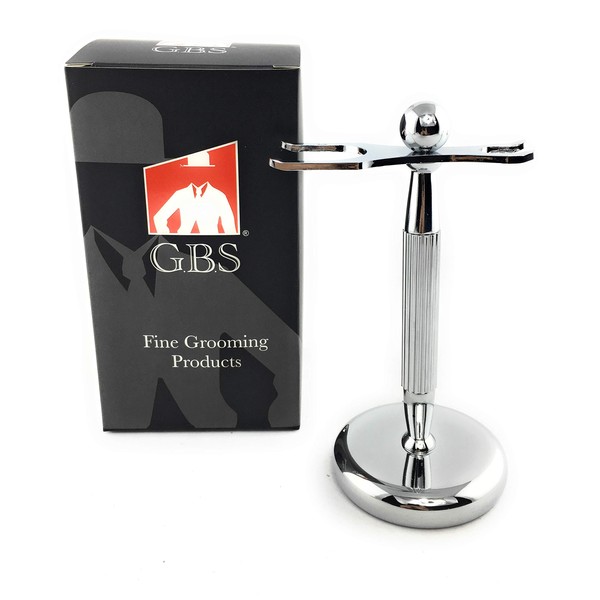G.B.S Brush and Razor Stand - Lined Chrome Shaving Stand – Stylish and Unbreakable Stand Best for Your Bathroom Everyday Grooming