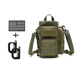 MOLLE Water Bottle Carrier Bag with Adjustable Shoulder Strap, Large Capacity, Multi-Functional Daily Use Universal Tool Pouch for Hiking, Biking, Fishing or Others Outdoors Sports(Green)