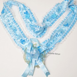 Baby Shower Mom To Be It's a Boy Sash Blue Bottle Ribbon with Corsage