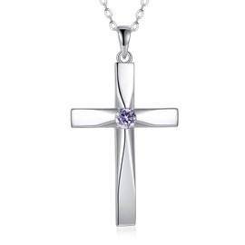 ONEFINITY Cross Necklace 925 Sterling Silver Origami Cross Birthstone Pendant Necklace Religious Cross Jewellery Gifts for Women, Sterling Silver, No Gemstone
