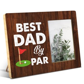 NGAEAK Best Dad Golf Gifts From Daughter Son, Rustic Best Dad by Par Wood Picture Frame Gift, Golfing Gifts for Dad Birthady Christmas Father's Day, Display Photo 4 x 6 Inch