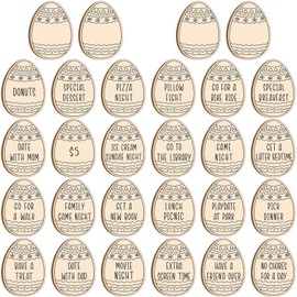 Burbell 28 Pcs Wooden Easter Eggs Tokens Wood Easter Tags Unfinished Coins for Children Basket Fillers for Kids DIY Crafts Decoration