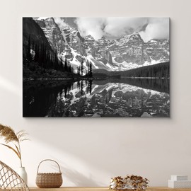 SIGNFORD Canvas Print Wall Art Black and White Snowy Mountain Range Scenic Wilderness Photography Realism Farmhouse/Country Landscape Dramatic Dark for Living Room, Bedroom, Office - 16" x24"