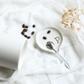 COLLECTIVE HOME - Ceramic Coffee Spoon Rest, Monogram Ceramic Spoon Holder, 3.8 Inches Coffee Spoon Holder, Mini Teaspoon Rest, Small Spoon Holder for Stove Coffee Bar (p)