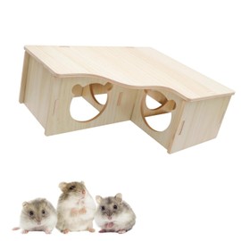 Zpeiran Wooden Hamster House,3 Chamber Hamster Hideout Cage Hamster Hide for Syrian Hamsters, Gerbils, Mice & Small Pets Natural Chewable Cage Decor Hideaway