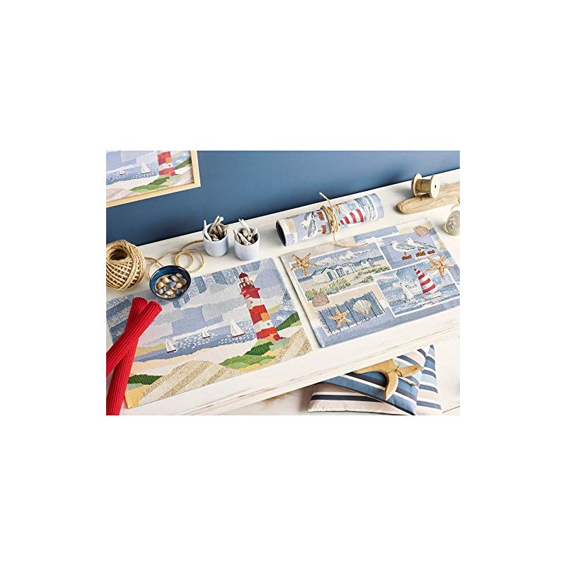 Sander Beach House Tapestry Placemats Light Blue/Red 32 x 48