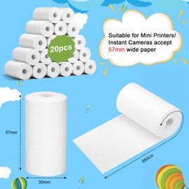 Thermal Paper for Kids Instant Print Cameras, 20 Rolls Thermal Printer Paper White, Instant Camera Refill Print Zero Ink Printing Paper for Kids Camera, BPA Free Photo Paper, 57mm x 30mm x 6.5m