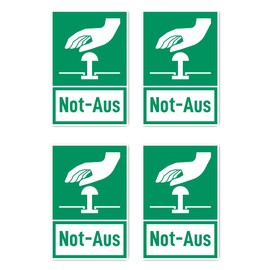 Stickers: 112.5 x 75 mm, Pack of 4 – Emergency Stop – Rescue Sign with Text (German) (Green/White) – Vertical – E020 – DIN EN ISO 7010 / ASR A1.3