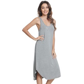 NACHILA Nightgowns for Women Soft Sleeveless Sleepwear Racerback Chemise Sleep Dress, Viscose Made from Bamboo Heather Grey X-Large