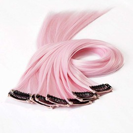 Lurrose Extensiones Clip Rosa Claro Coloreado en Extensiones de 10Pcs Pasquías Sintéticas Multi- Destaca Las de para Las (Rosa Claro) Cola De Caballo